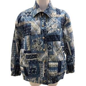 VTG 80's GW Division of Graff Womens S Boxy Button Bomber Blue USA Made Petit